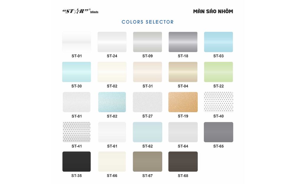 Bảng màu màn sáo nhôm đa dạng
