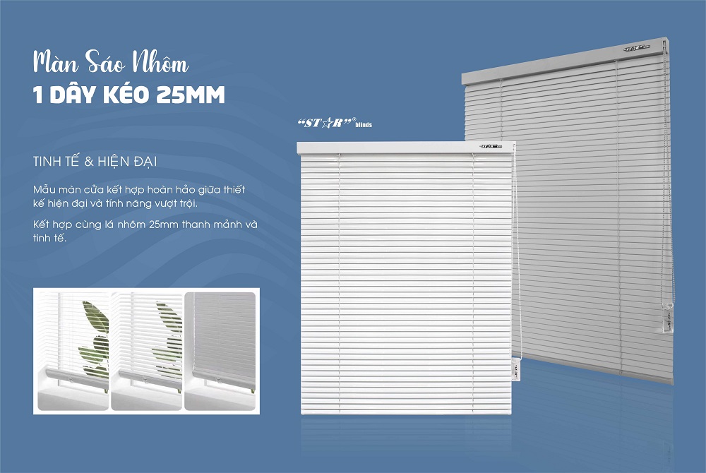 Màn sáo nhôm 1 dây kéo 25mm